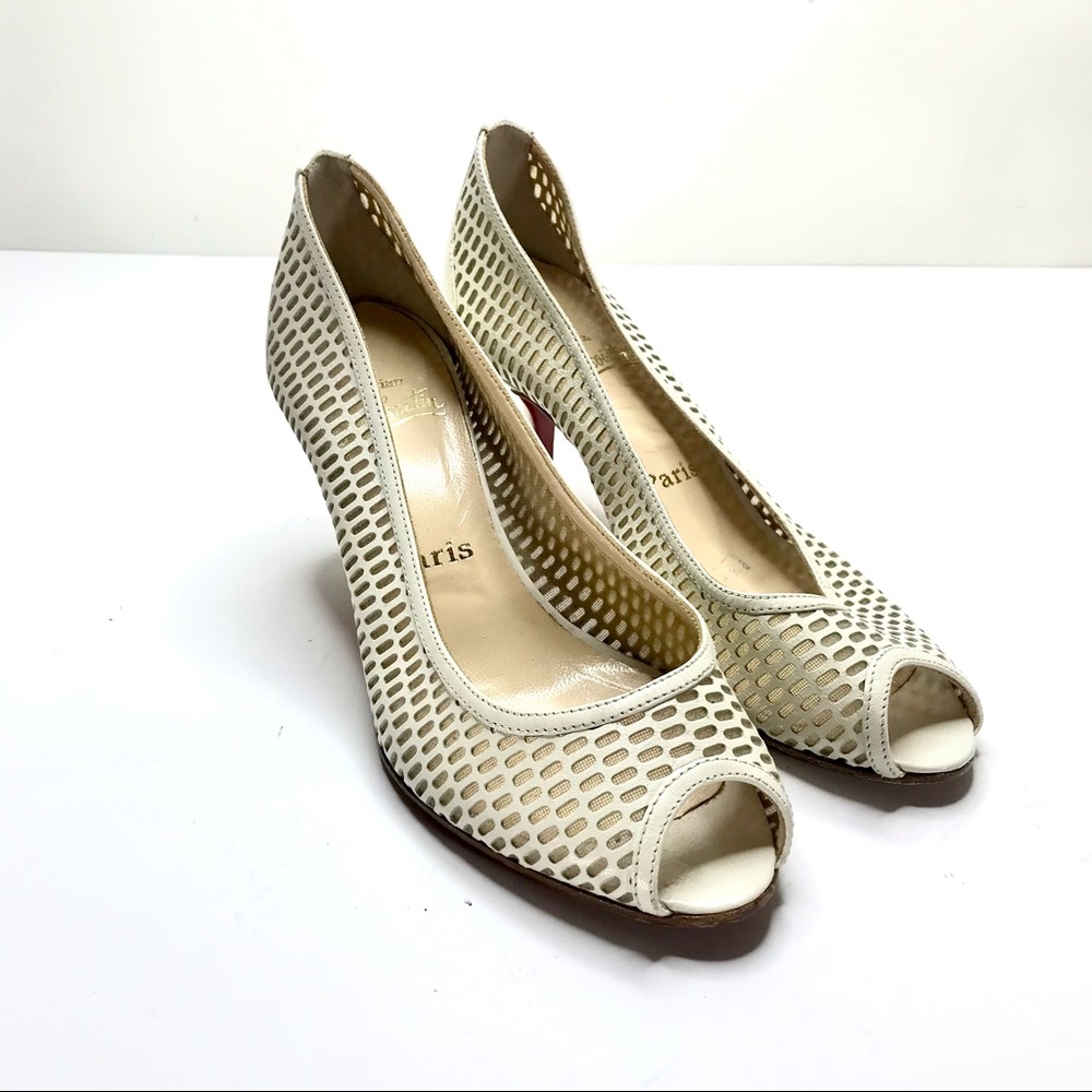 Christian Louboutin white mesh open toe heels 7